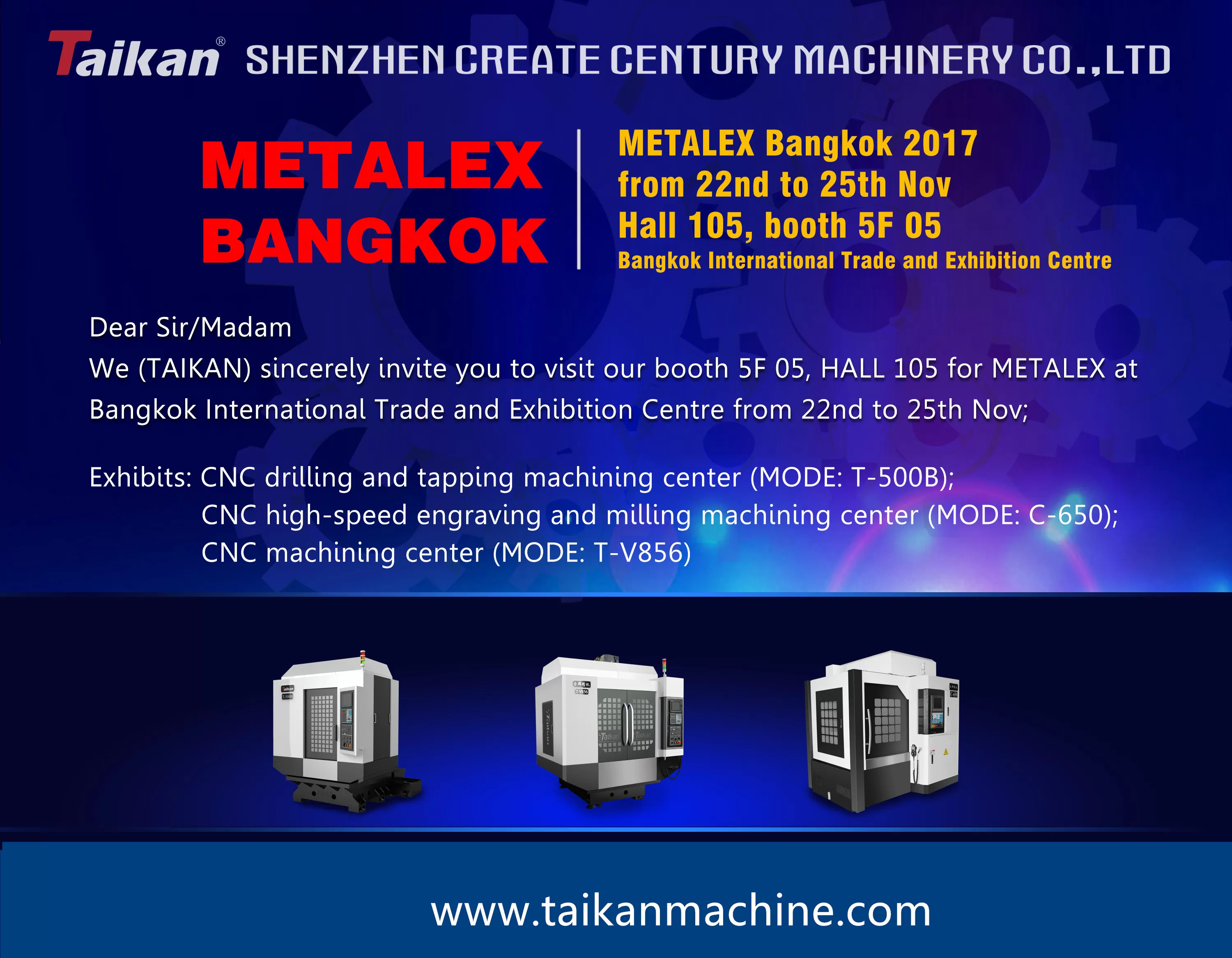 Taikan weźmie udział w METALEX 2017 w Bangkoku w Tajlandii